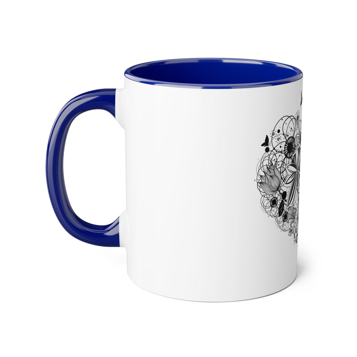 Floral Heart Accent Mug - 11oz Black Handle and Interior - Perfect Gift for Nature Lovers
