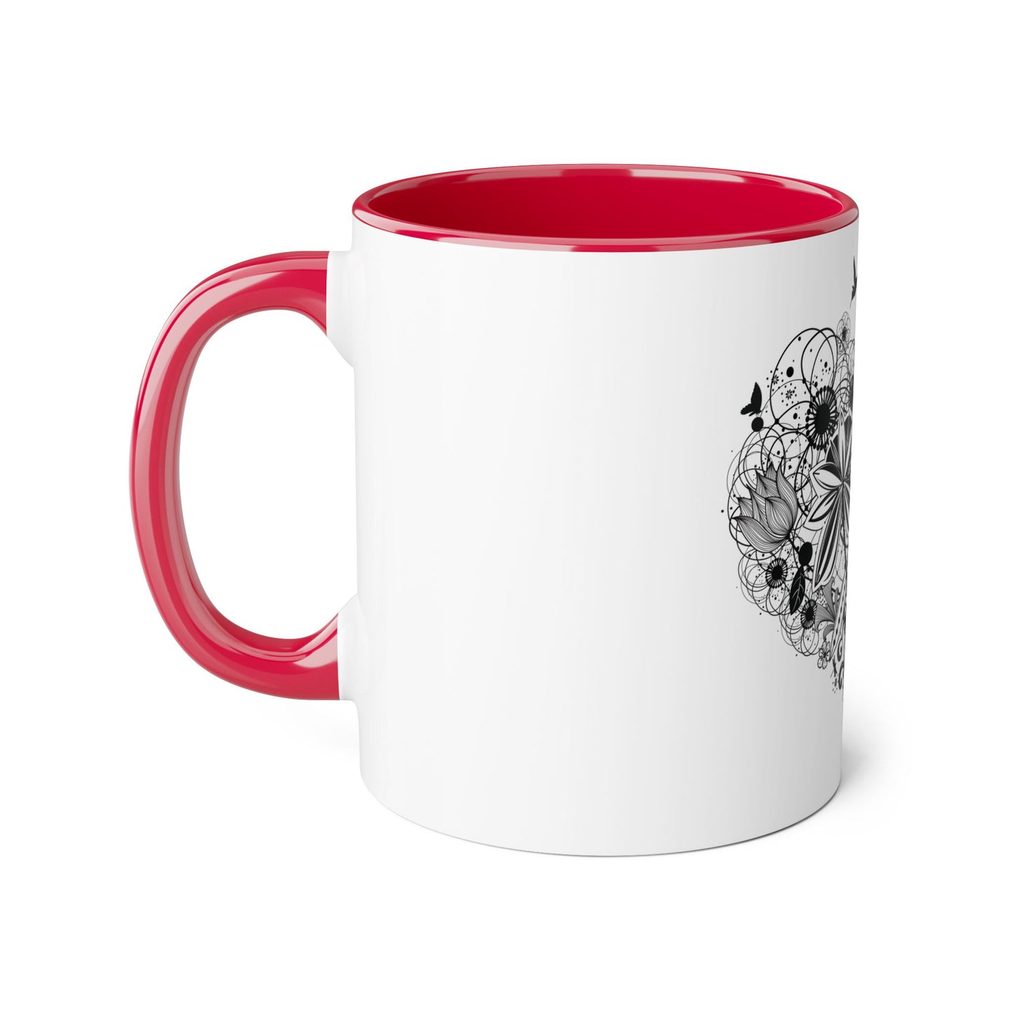Floral Heart Accent Mug - 11oz Black Handle and Interior - Perfect Gift for Nature Lovers