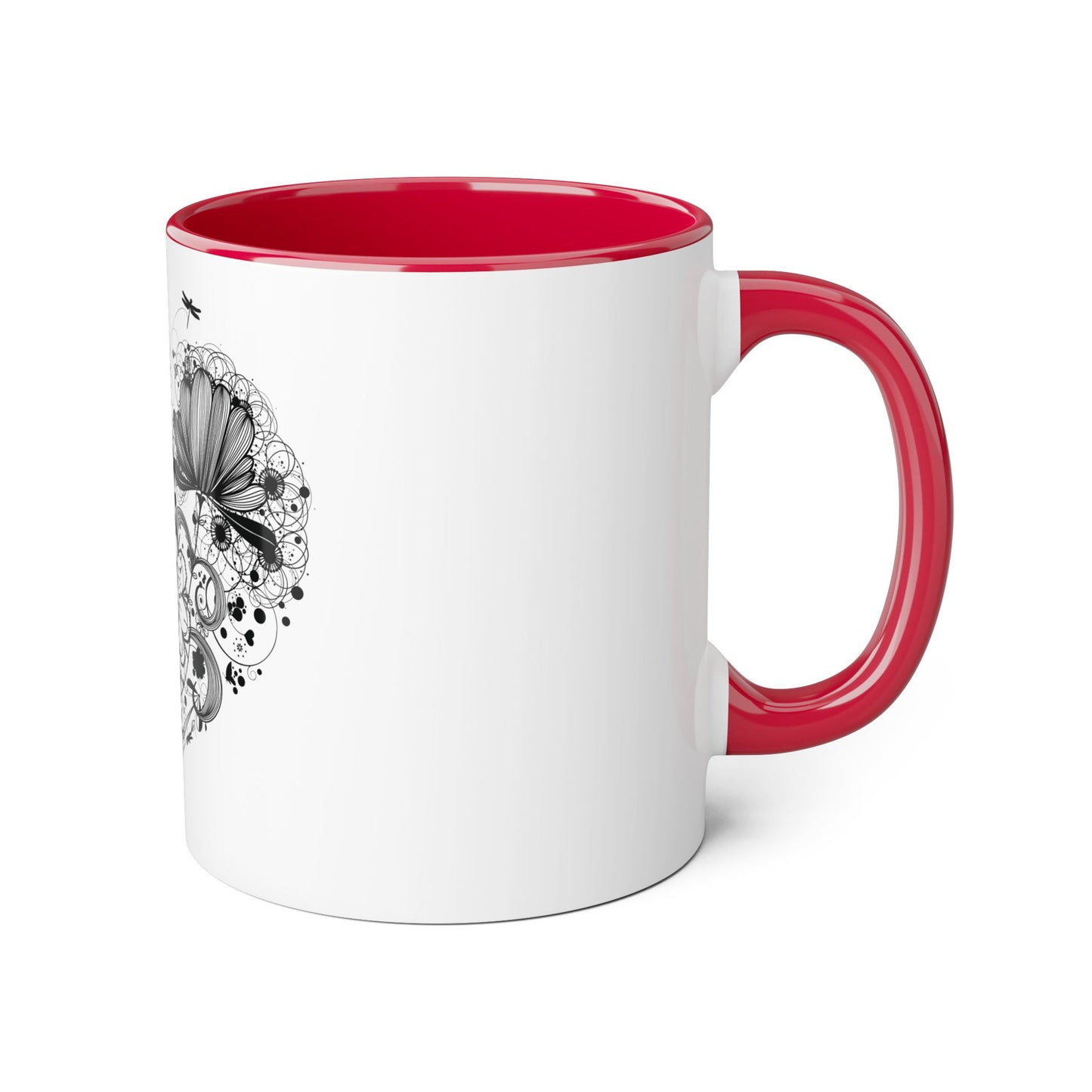 Floral Heart Accent Mug - 11oz Black Handle and Interior - Perfect Gift for Nature Lovers