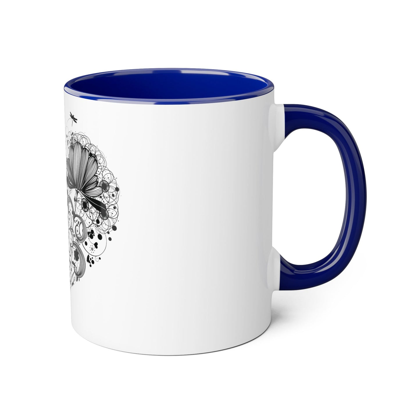 Floral Heart Accent Mug - 11oz Black Handle and Interior - Perfect Gift for Nature Lovers