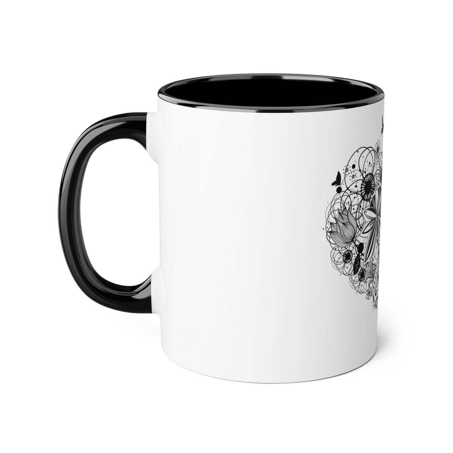 Floral Heart Accent Mug - 11oz Black Handle and Interior - Perfect Gift for Nature Lovers