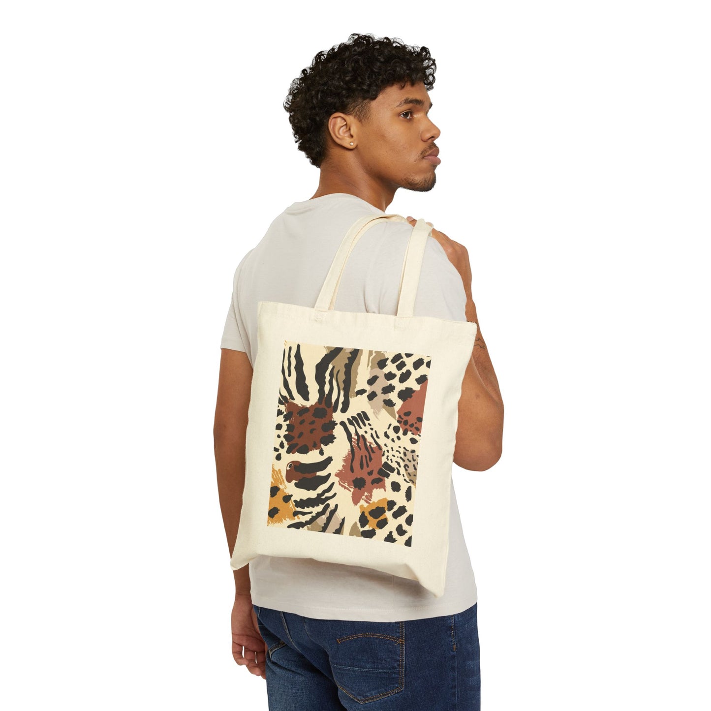Stylish Cotton Canvas Tote Bag - Trendy Animal Print Design